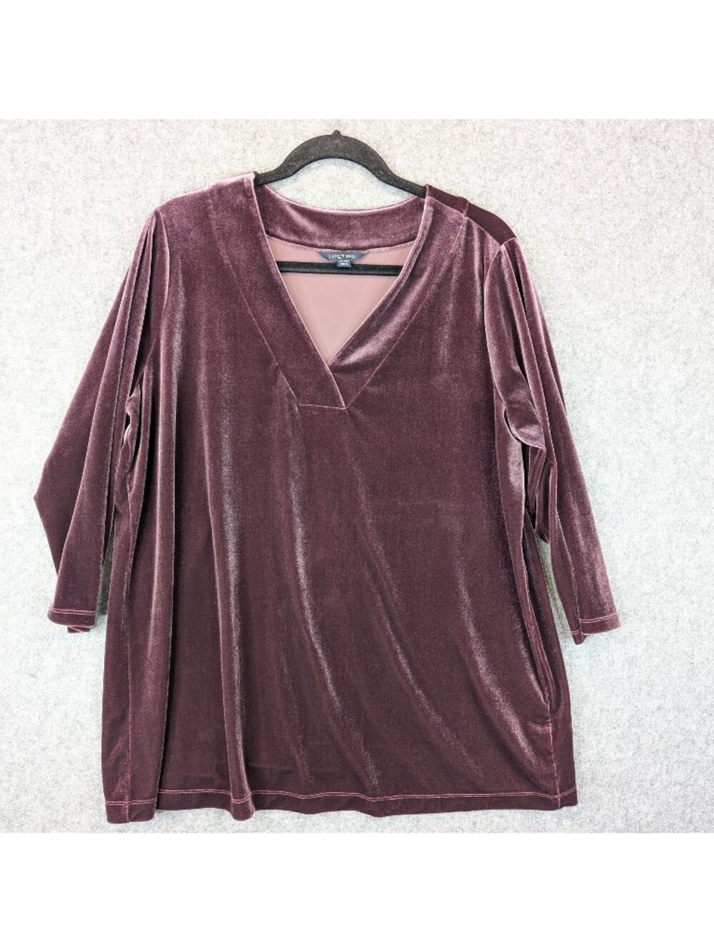 Lands End Burgundy Velvet V-Neck Tunic Dress Womens Size 1X 16W-18W Stretch